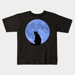 Black Cat Blue Moon Kids T-Shirt